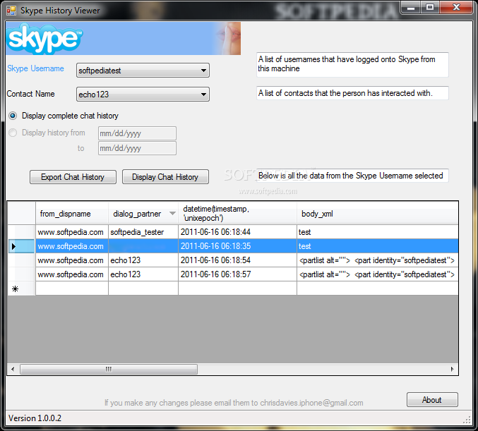 Skype History Viewer