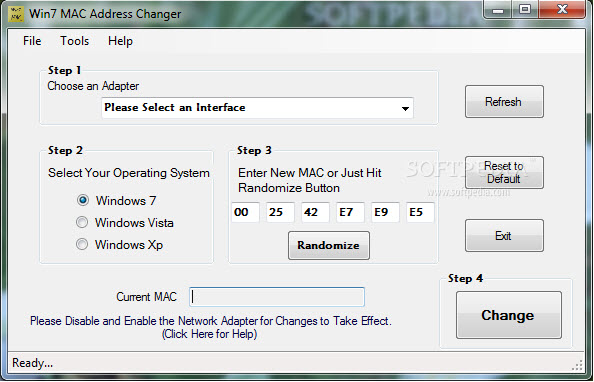 Win7 MAC address changer
