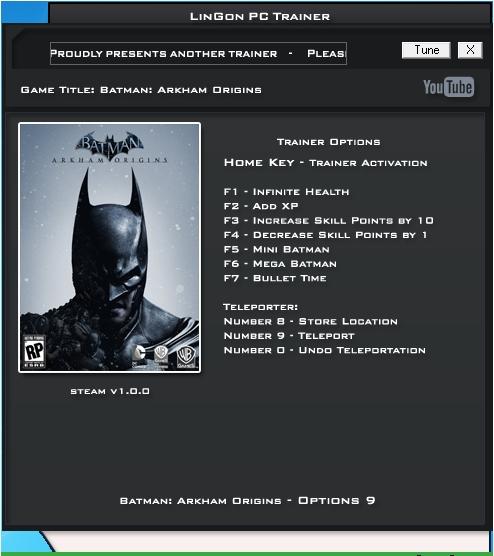 蝙蝠侠:阿卡姆起源四项修改器