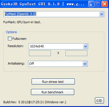 Geek3d GpuTest GUI
