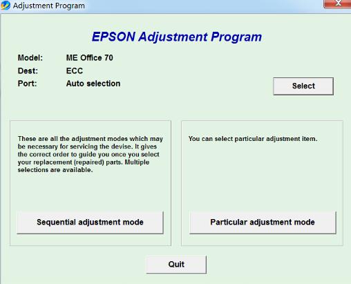 爱普生 ME Office 70 清零工具