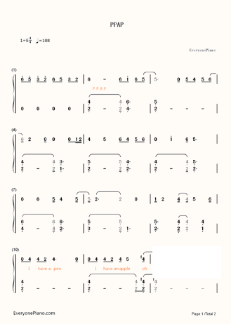 ppap简谱 五线谱+简谱+吉他谱