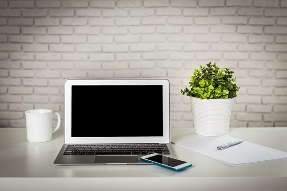 马克杯绿植与笔记本电脑等高清图片素材