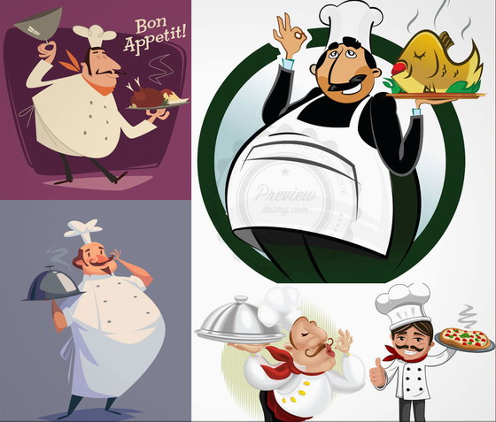 手端着美味食物的卡通厨师矢量素材