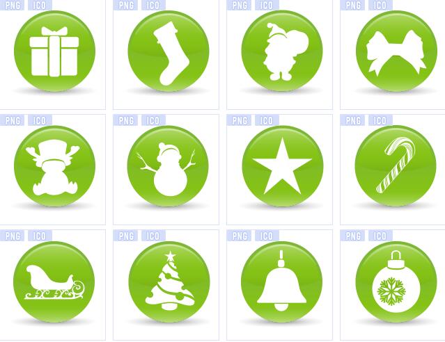清新绿色圣诞节元素圆形图标素材