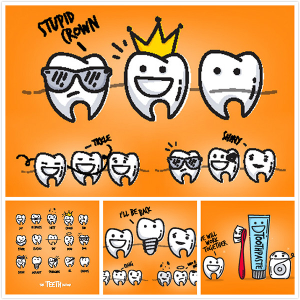 卡通创意设计牙齿插画矢量素材