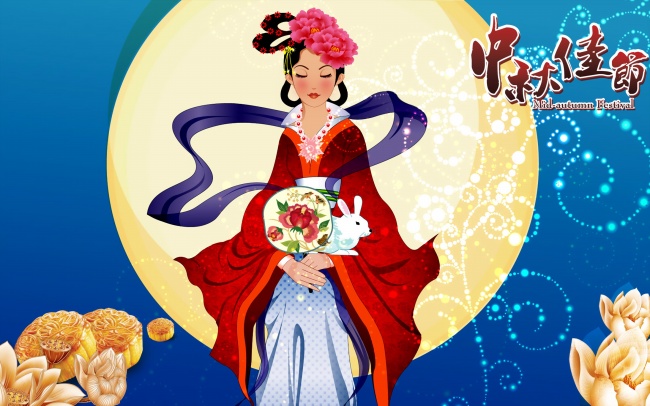 卡通中秋节嫦娥背景高清图片