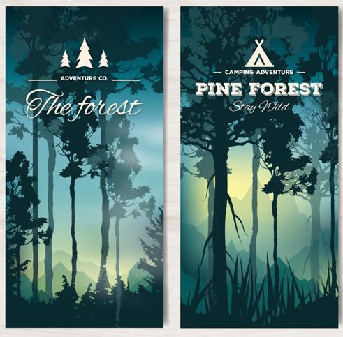 创意日落森林横幅设计矢量素材