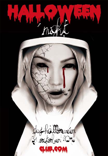 恐怖万圣节滴血人脸艺术字海报psd素材