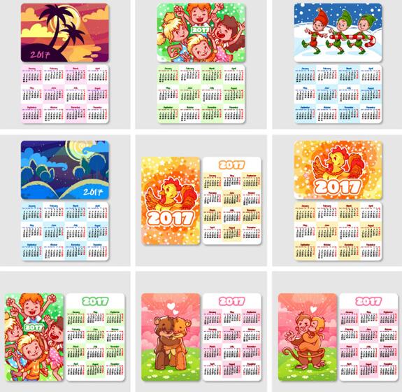 2017年卡通精美插画日历背景矢量素材