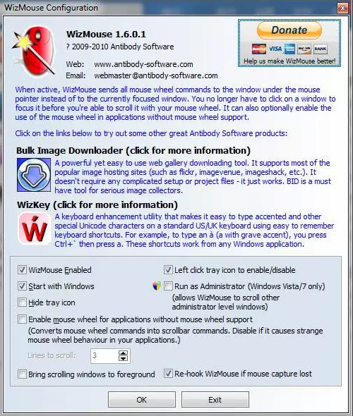 WizMouse非激活窗口实行滚动操作
